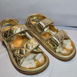 Tony Bianco Gold Metallic Leather Quilted Velcro Strap Sandal Shoes Summer Sz 37